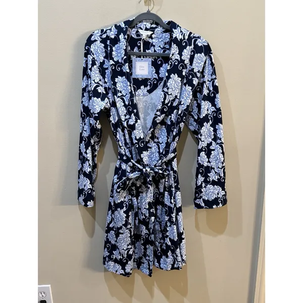 Charter Club Women Cotton‎ French Floral Belted Robe Blue Size Medium - Image 2