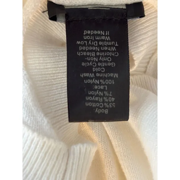Ann Taylor Womens White Lace Panel Long Sleeve‎ Sweater Cotton Blend Size S - Image 7
