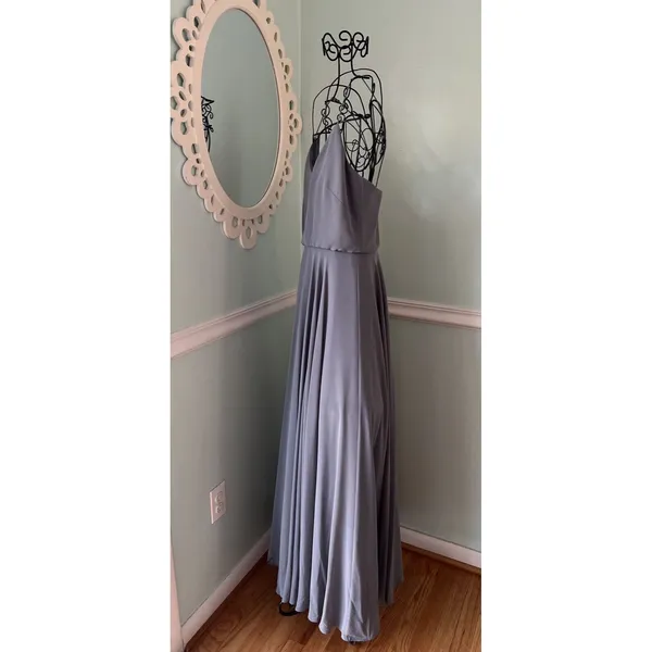 Jenny Yoo Collection‎ Womens Gray Flowy Strappy Chiffon Gown Size 2 Prom - Image 3