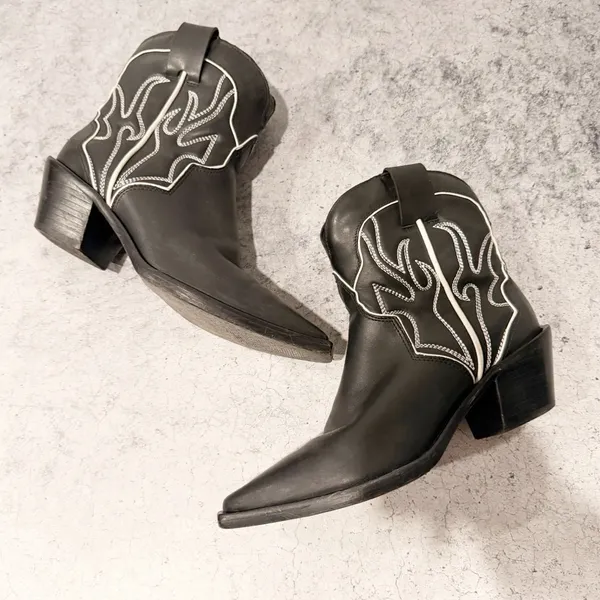 Reformation Otto Mini Western Boots Black White Size 7.5 * - Image 2