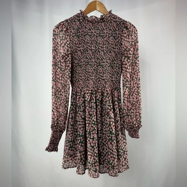 Lulus Floral Forever Print‎ Smocked Skater Dress in Green and Pink Size M - Image 5