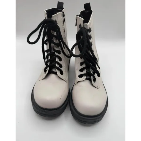 UNR8ED Combat Boots Side Zip Lug Sole Women's 8W Cream Military Platform Grunge - Image 4