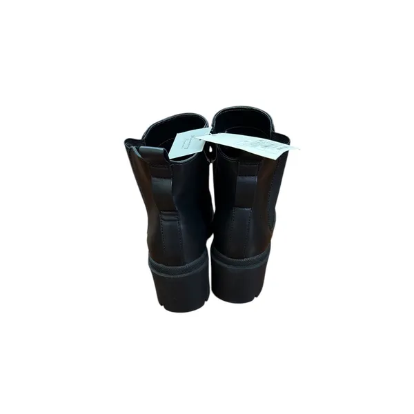 Black Faux Leather Lug‎ Sole Chelsea Boots Chunky Heel Side Zip Women Size 11 - Image 3