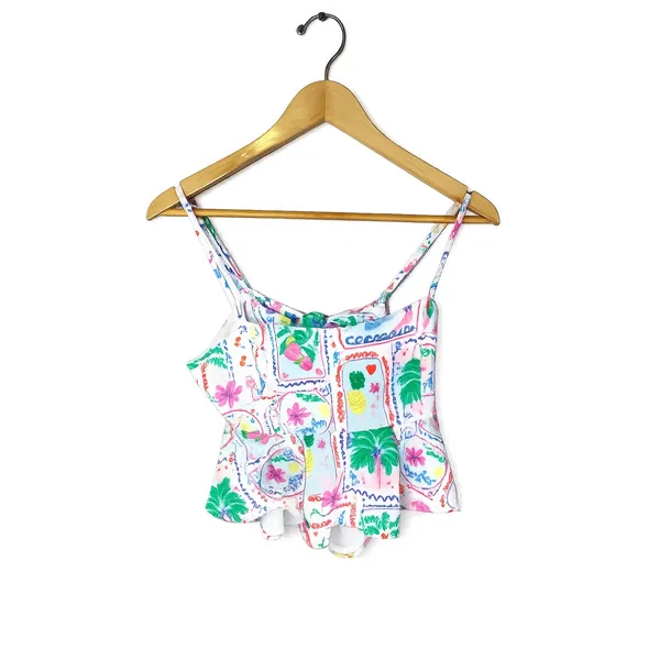 Altar'd State Tropical Postcard Peplum Cami Top Ivory Multi Swiss Dot NWT M - Image 2