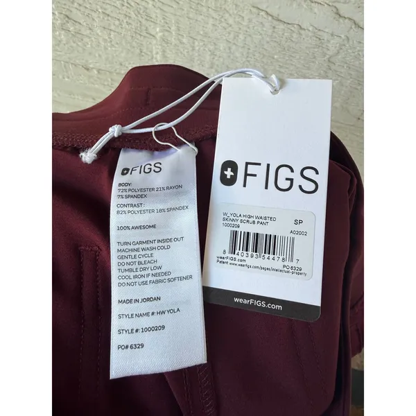 FIGS Yola High Waisted Skinny Scrub Pants Burgundy Size Small Petite NWT 1000209 - Image 4