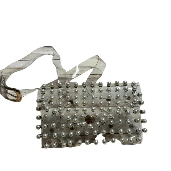Source Unknown Pearl Studded Clear Purse Fanny Pack Waist Bag Concert 32-38" Trendy Belt Bag - Image 3