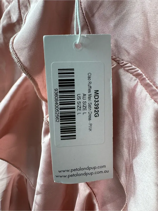 Petal + Pup Ciao Ruffles Maxi Satin Dress Sleeveless Long Pink Large NEW - Image 8