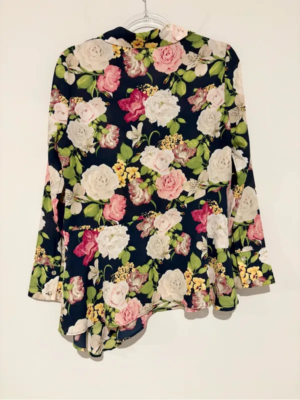 CATO Ruffled Rose Print Tunic Assymetrical Flowy Modern blouse pink blue medium‎ - Image 3