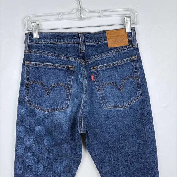 Levi's Wedgie Straight Jeans Checkerboard Blue Retro Indie Grunge Size 27‎ - Image 6