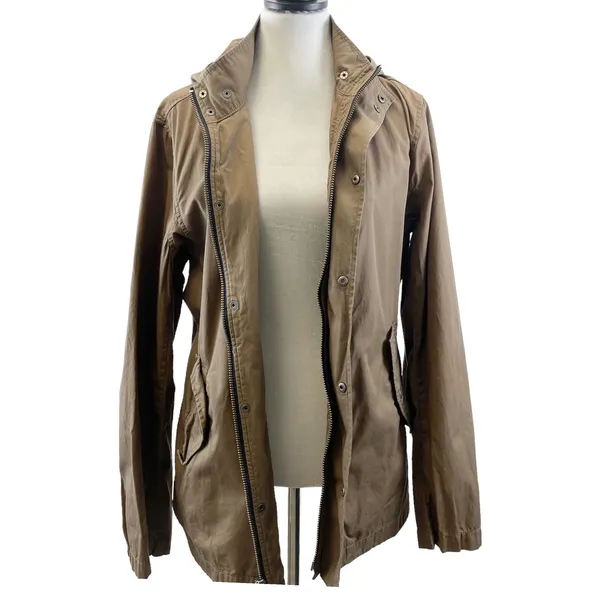 Club Monaco Womens Jacket‎ Hooded Lightweight Casual Utility 100% Cotton Brown S - Image 3