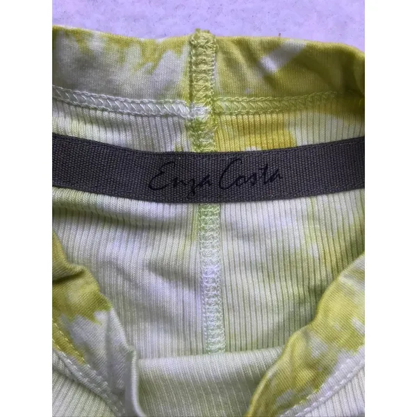 Enza Costa Ribbed T-Shirt Womens Small Lime Ionic Tie Dye Silk Short Sleeve Top - Image 2