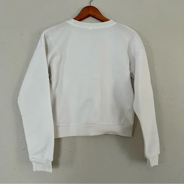 🦋 White Cropped Dancing Skeleton Crew Neck Sweatshirt Halloween Spooky Small - Image 4