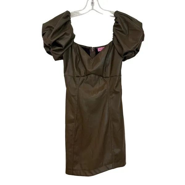 Miami‎ Francesca's Angela Vegan Leather Mini Dress Women's Small Olive Coquette - Image 6