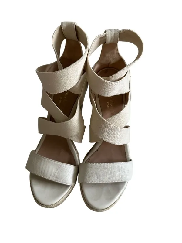 JEAN MICHEL CAZABAT Cream Leather Espadrille Wedges Sandals Size 37 - Image 2