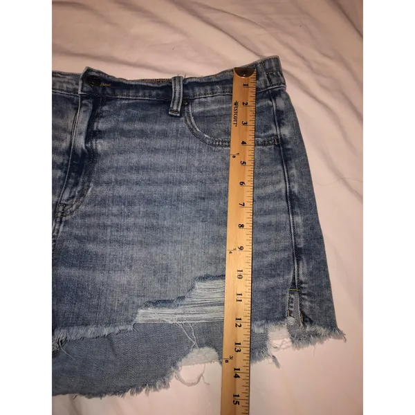 Aerie Denim Shorts Size XL Elastic Distressed Light Wash Blue Relaxed Fit Boho - Image 5