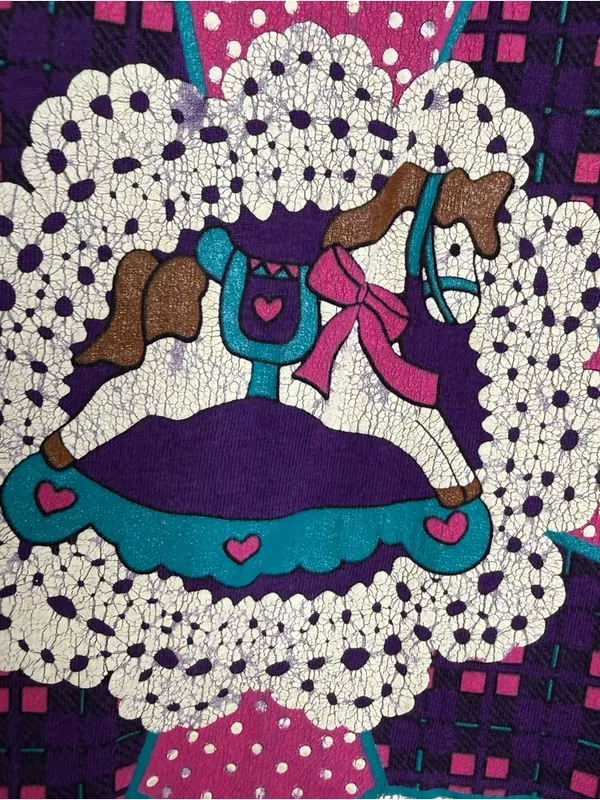 Vintage 80s Best Fruit of the Loom T Shirt Rocking Horse Adult Size XXL Purple - Image 4