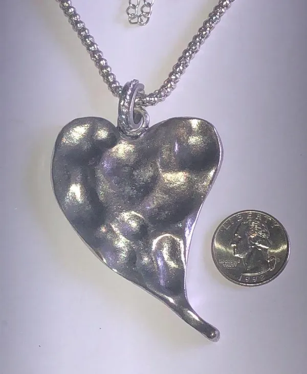 Silver Tone Retro Boho Heart Pendant Necklace - Image 4