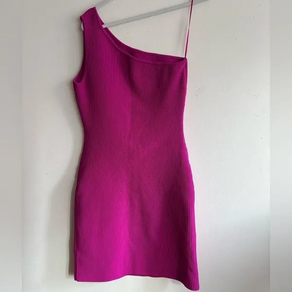 Sincerely Jules Vibrant Pink One-Shoulder Bodycon Dress Size L - Image 3
