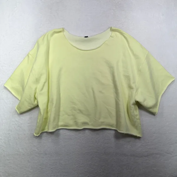 American Eagle XXL Cropped Sweatshirt Yellow Short Sleeve Raw Hem Boxy Fit Top - Image 2
