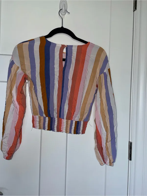 SO Multi Color Striped Long Sleeve Smocked Crop - Image 2