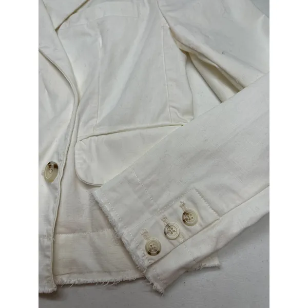 Pilcro by Anthropologie Fray Hem Blazer Ivory Double-Breasted Oversize Size XS - Image 9
