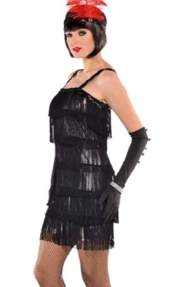 Flapper 1920’s Black Fringe Costume Halloween - Image 2