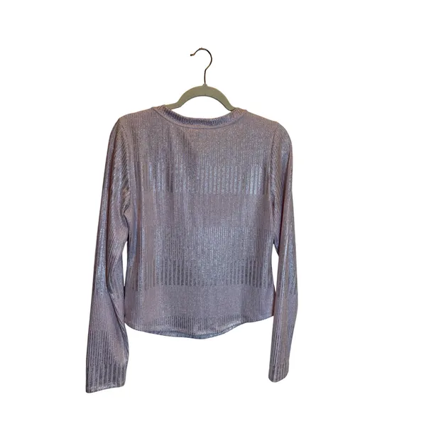 Pilcro Anthropologie Metallic Pink Silver Ribbed Henley Long Sleeve Size Large - Image 2