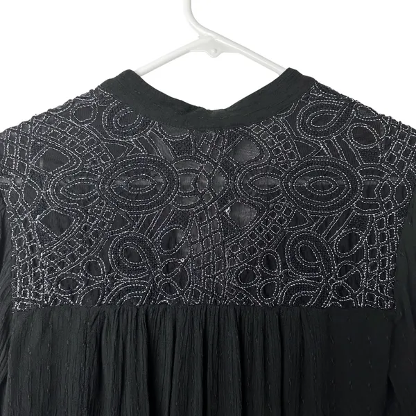 FREE PEOPLE Black Canyon Rose Metallic-Lace Blouse Hi-Lo‎ Oversized Top Size XS - Image 8