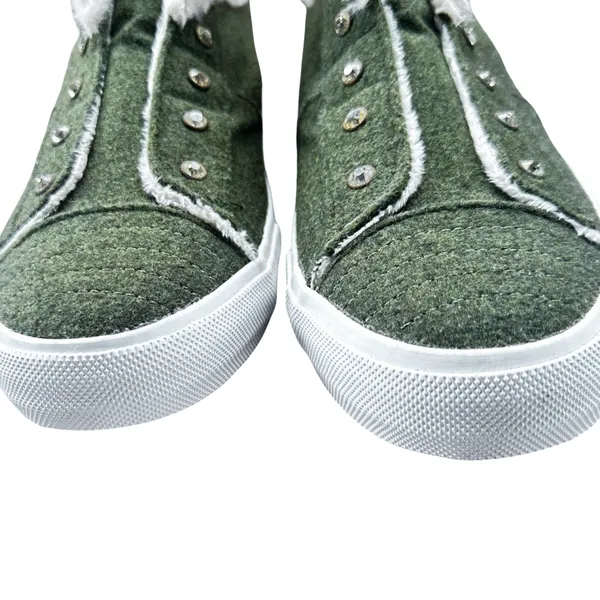 Isaac Mizrahi Live Size 12 Olive Faux Fur Crystal Fashion Sneakers - Image 4