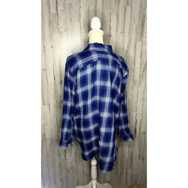 Ralph Lauren Women's 2XL‎ Blue & White Plaid Button-Up Shirt Long Sleeve - Image 3