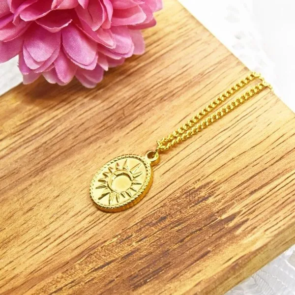 Gold Sun and Moon Oval Pendant Necklace - Image 2