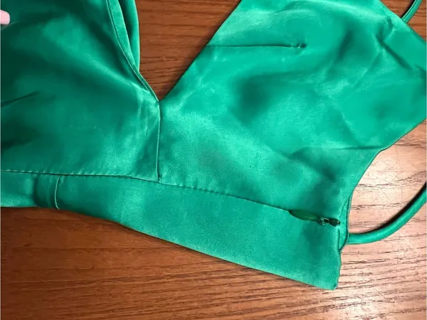 ZARA Asymmetric Cut Out‎ Satin Effect Midi Dress Side Slit Emerald Green Size XS - Image 15