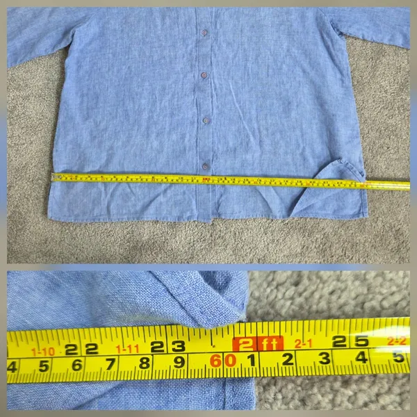 Eileen Fisher 100% Organic Linen Blue Button Down Top Size L Half Sleeve Boxy - Image 10