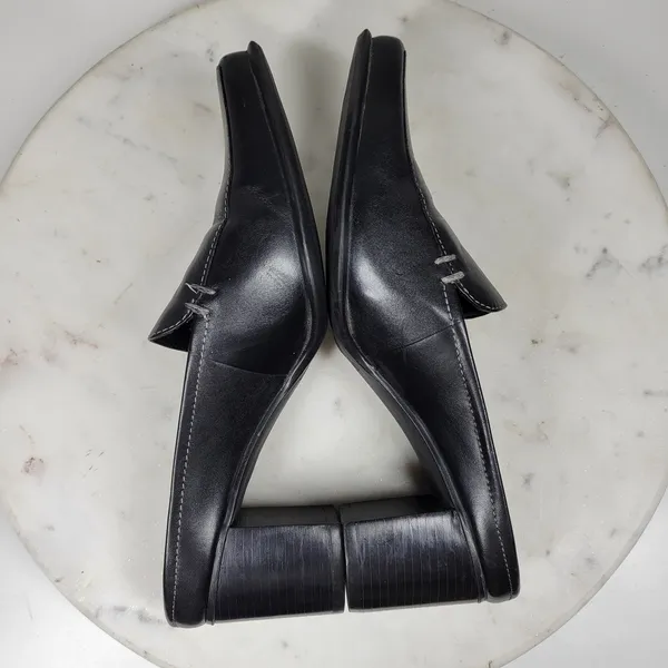 VTG Bass Artist Mules Womens 6 Black Leather Slip On Square Toe Block Heel 2003 - Image 14