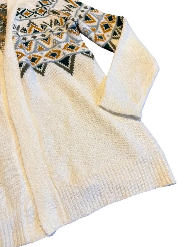 Maurices Cream Long Length Cardigan Sweater Open Front Tribal Fair Isle Medium - Image 7