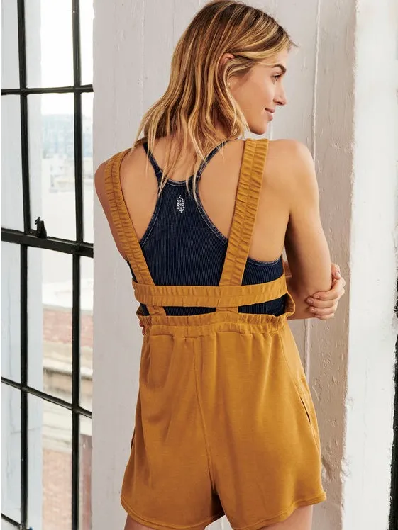Free People Movement Heart Center Mustard Yellow Sleeveless Romper - Image 2