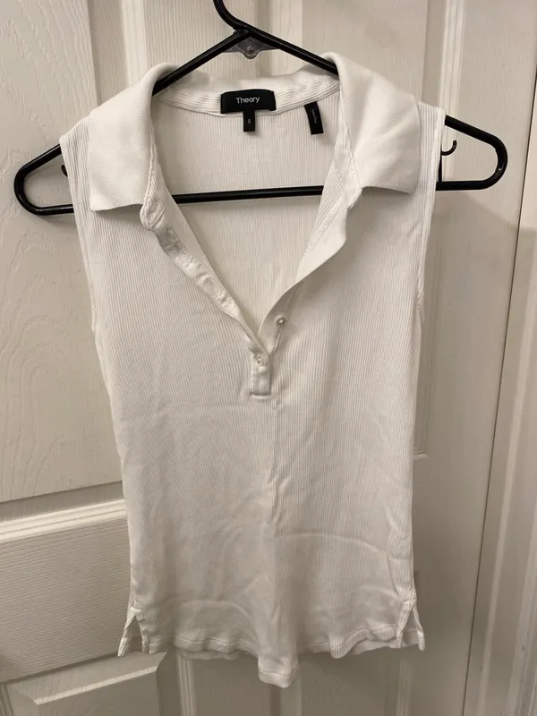 Theory White Ribbed Polo Tank - Image 3