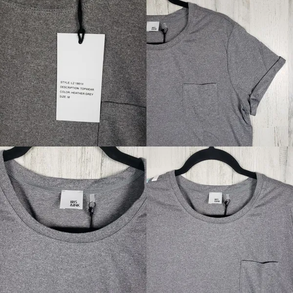 NWT Iris & Ink Gray Graphic Pocket Short Sleeve T-Shirt Women's Size Medium - Image 2