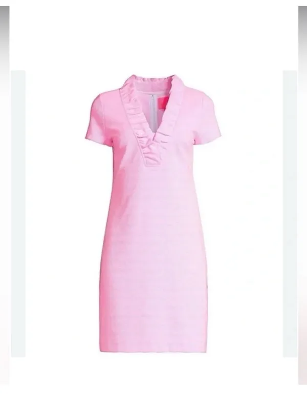 Excellent condition Gorgeous Lilly Pulitzer Pink Ruffle Short Sleeve Dress - Image 3