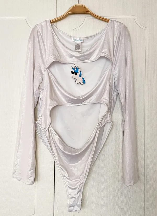 iHeartRaves White Shimmer Cut Out Bodysuit - Image 5