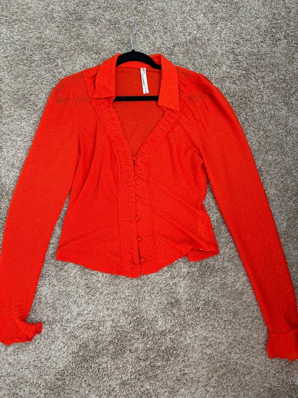 Anthropologie ruffle long sleeve button down - Image 2
