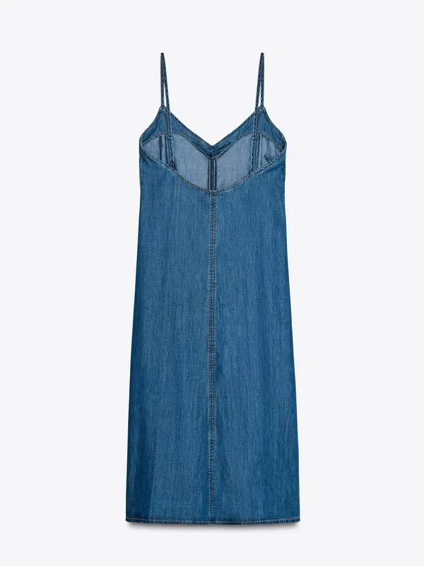 Zara Denim Slip Midi Dress in Blue - Image 8