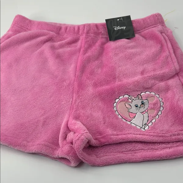 Disney Pink Fleece Shorts with Heart Cat Design - Image 3