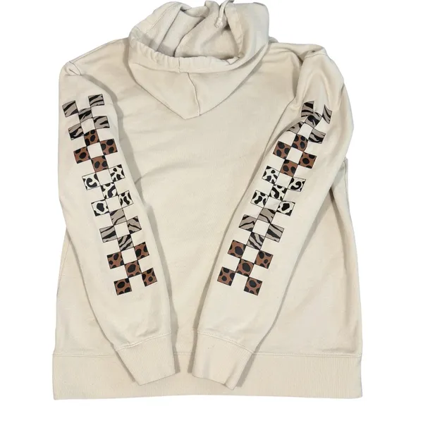 Vans Hoodie Womens Medium Cream Animal Print Checkerboard Fleece Pullover Casual - Image 6