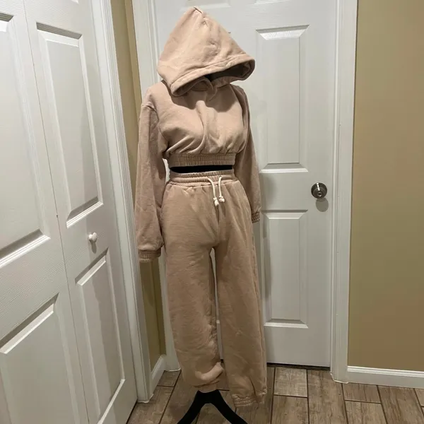 2Pcs Solid tracksuit Sports Set Hooded Sweatshirt Drawstring Jogger Pant Sporty - Image 9