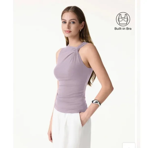 OGLmove Navy Blue Asymmetric Neckline Sleeveless Tank Top Size XS New NWT - Image 6