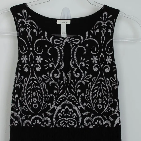 Soma Womens Jersey‎ Knit Baroque Keyhole Smocked Maxi Dress Size XS Black Boho - Image 5