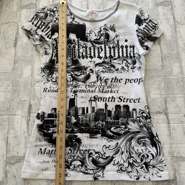 Vintage Y2K Big Bang Philadelphia Graphic Logo Tee White Cotton Made in USA Sz S - Image 6