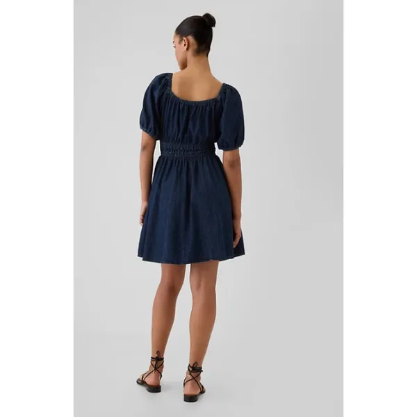 GAP Smocked Denim Mini Dress Dark Wash Size‎ Medium Tall - Image 2