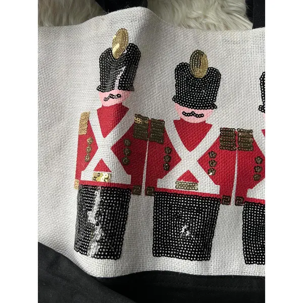Canvas Tote Bag with Sequin Nutcracker Soldier Design White - Image 4